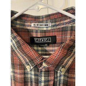 EZEKIEL Men’s Sz XXL Woven Plaid Indian Red Short Sleeve‎ Button Shirt Skater